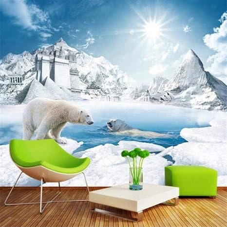 Amazon Bosakp カスタム壁画3d壁紙ステレオシロクマファンタジー城雪風景家の装飾子供寝室リビングルームクールな背景3d 100x50cm 壁紙