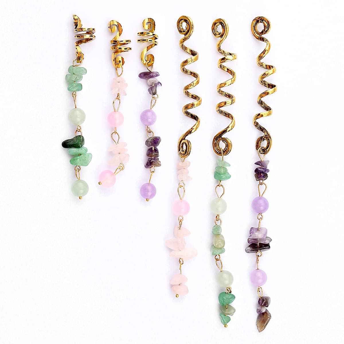 Jagowa 6PC Hair Braid Jewelry with Healing Crystal Pendants and Beaded Strings - Perfect Braids Decoration