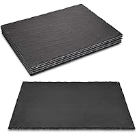 Navaris Natural Slate Serving Plates - Set of 6 Place Mat Serving Trays - Large Rectangular Stone Table Mat Serving Platter T