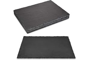 Navaris Natural Slate Serving Plates - Set of 6 Place Mat Serving Trays - Large Rectangular Stone Table Mat Serving Platter T