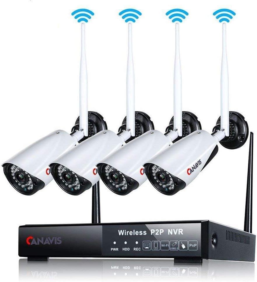 8 Channel Wireless Security Camera System NVR Video Surveillance System 4pcs 720p Bullet Camera with Night Vision Motion Detection Backup No Hard Drive for Indoor Outdoor