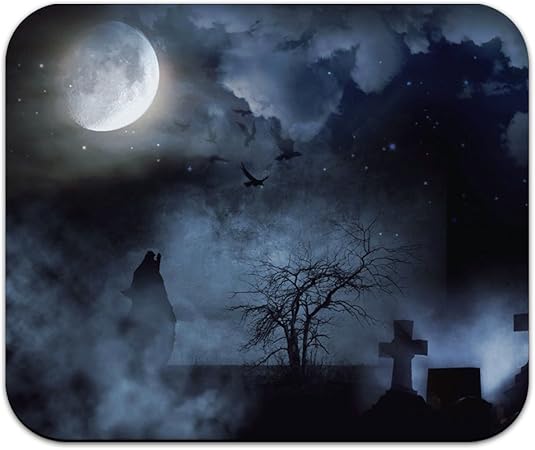 Amazon Co Jp 怖い墓地にハロウィン 満月狼 Creepy マウスパッド 車 バイク