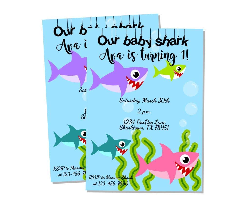 Amazon Com Baby Shark Invitations Baby Shark Girl Party