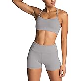 IWEMEK Workout Sets for Women 2 Piece Adjustable Cross Back Sport Bra with High Waist Biker Shorts Exercise Gym Yoga Outfits Dark Green X-Small