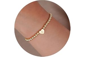 MARYLAX Gold Initial Bracelets for Women, Dainty Gold Heart Charm Letter Bracelet Gold Beaded Bracelets Friendship Personalized Name Bracelet Halloween Thanksgiving Christmas Birthday Gifts