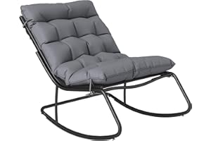 Outsunny Outdoor Rocking Chair, Oversized Rocking Patio Chair with 25" Extra Wide Mesh Seat and Cushion, Outdoor Rocker Loung