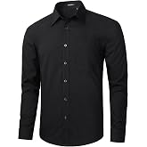 HISDERN Mens Business Dress Shirts Long Sleeve Casual Button Down Shirt Formal Inner Collar Contrast Shirt for Men Wedding