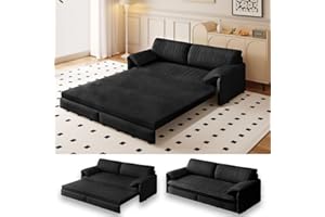 UPYOOE 66" Futon Sofa Bed Queen Size, Pull Out Bed, 3-in-1 Convertible Sleeper Sofa with Side Pocket, Modern Velvet Futon Couch for Living Room, Small Space, Apartment, Bedroom, Black