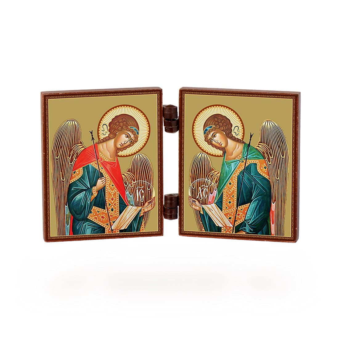 NKlaus - Archangel Gabriel and Michael - christian icon diptych - travel altar wood 36175