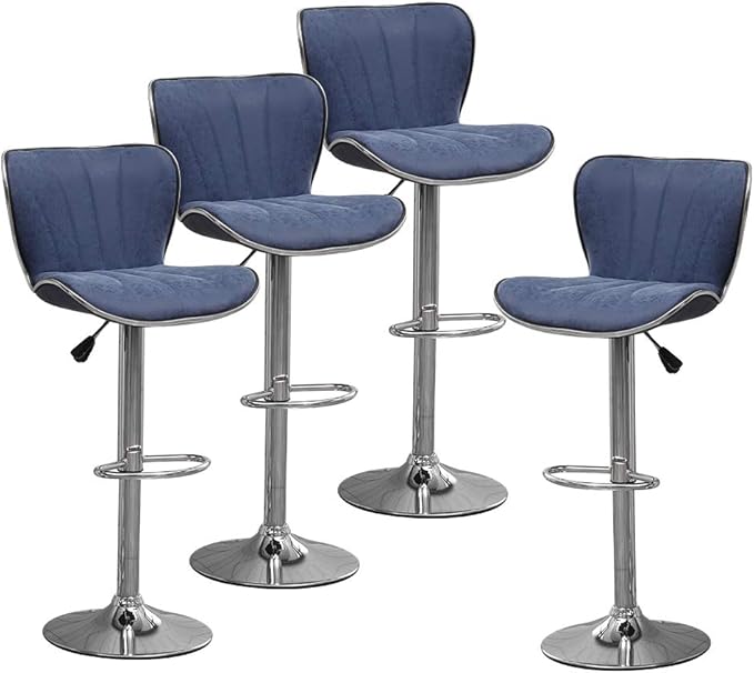 Huisen Furniture Set of 4 Kitchen Bar Stools Chairs Blue Leather
