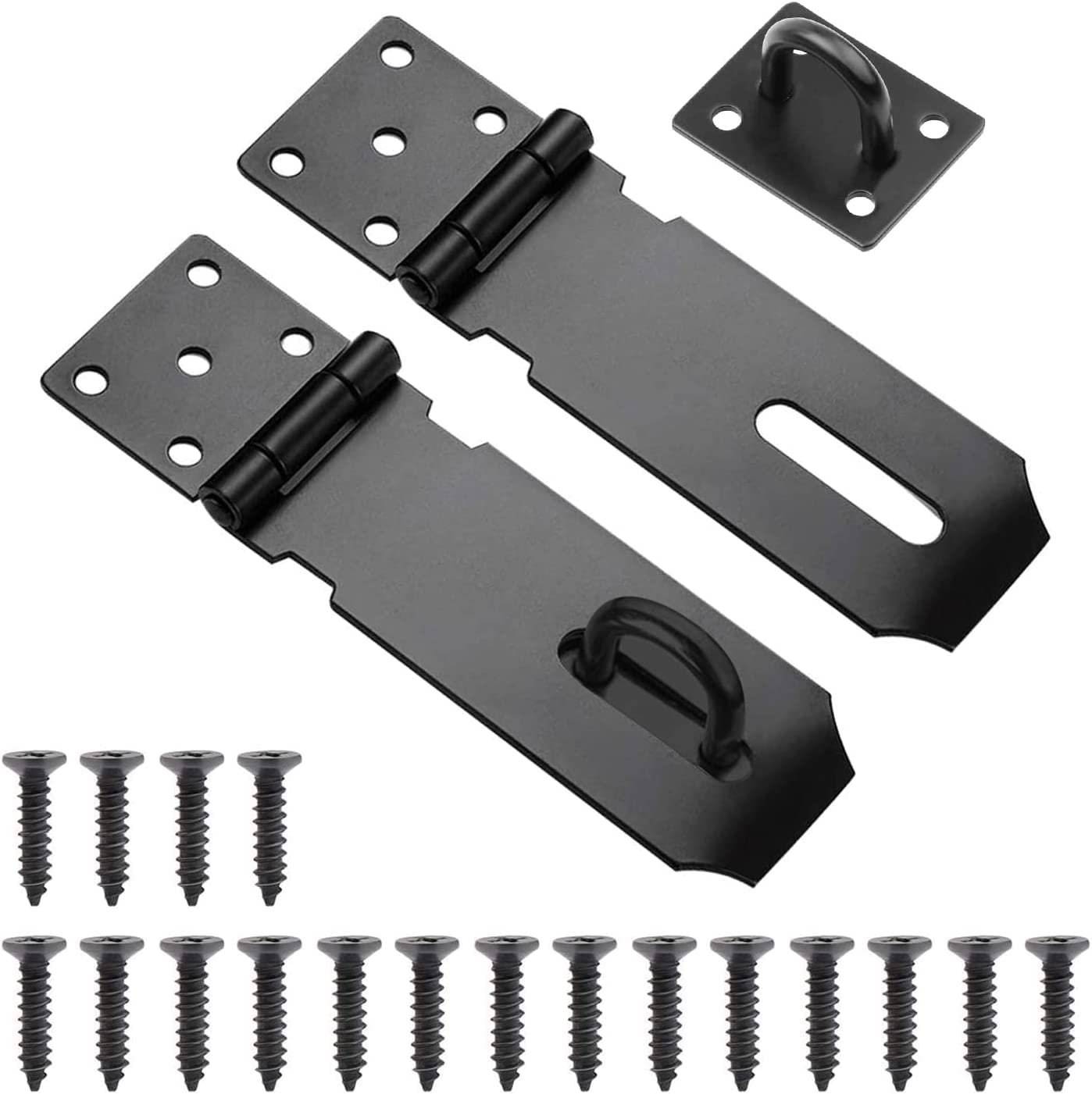 Padlock Hasp 4 Inch 2 Sets Stainless Steel Hasp and Staple Heavy Duty Security Clasp Lock Latch Hasps with Screws for Garage Garden Gate Bedroom Shed Door Lock Window Cabinet(Black)