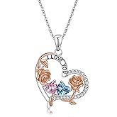Lovans Rose Heart Necklace Pendant for Women 925 Sterling Silver Floral Heart Pendant Necklaces with Cubic Zirconia