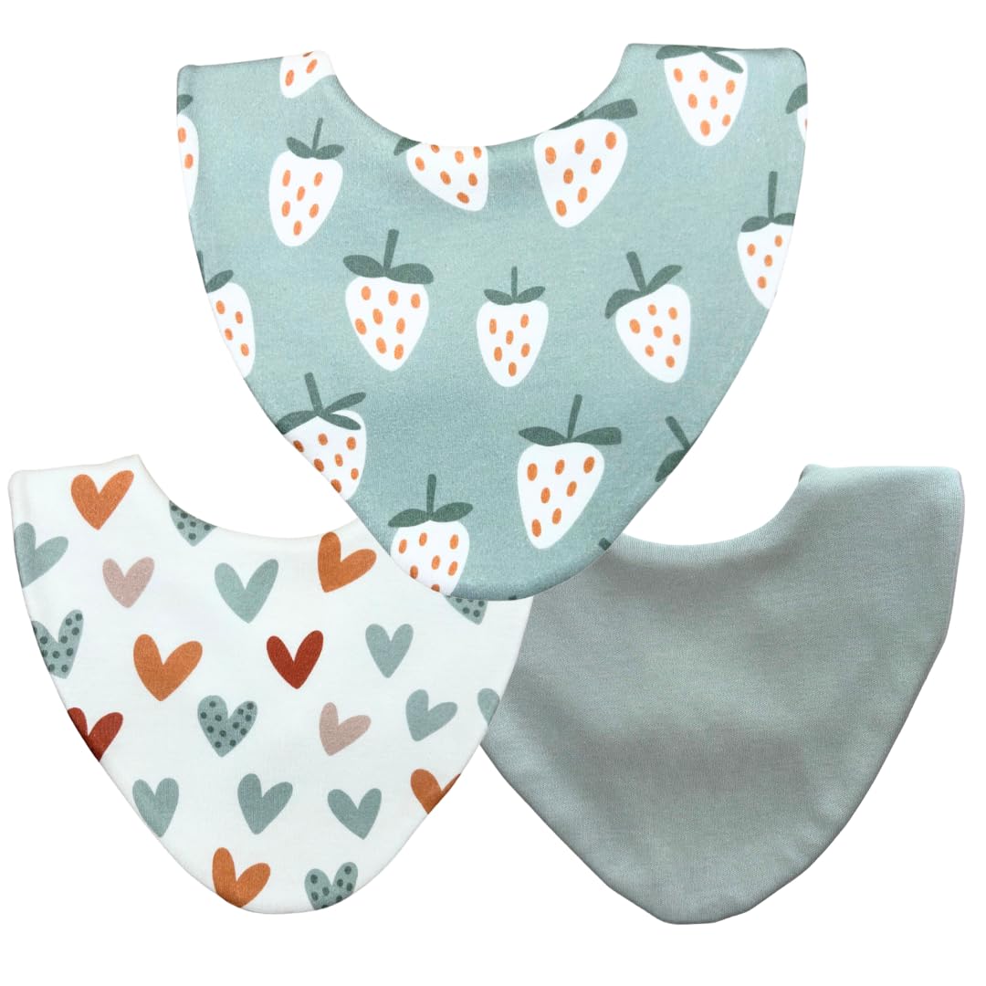 Bibbilyboo Waterproof Baby Dribble Bib, Strawberries 3 Pack, 0-2 Years - Highly Absorbent & Naturally Antibacterial - Adjustable, Waterproof & Breathable Fabric - Award Winning Teething Bibs