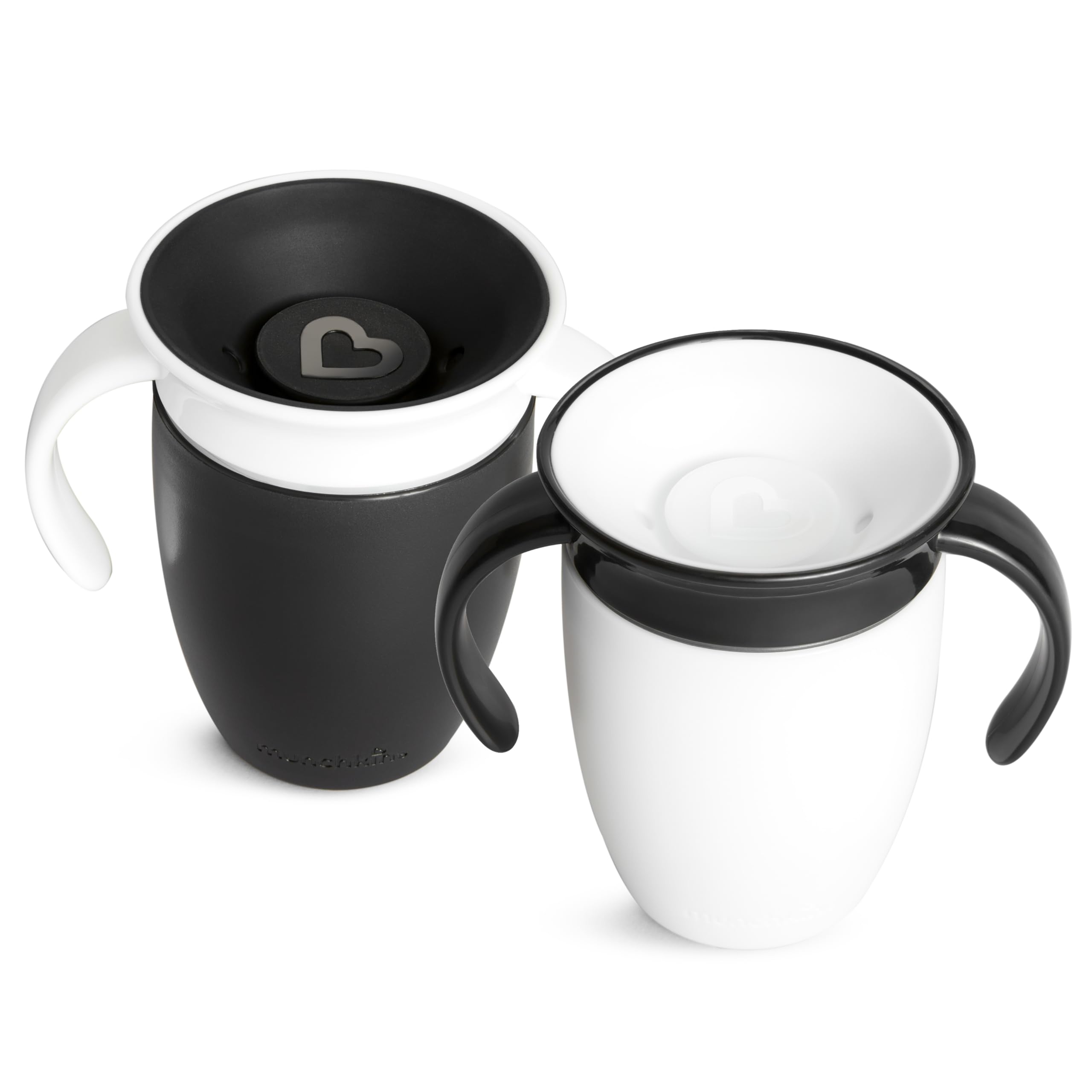 Munchkin Sippy Cup for 6 Month Old and Up, Spill Proof Miracle 360 Toddler Cups with Transition Handles, 7 Ounce, 2 Pack, Black/White