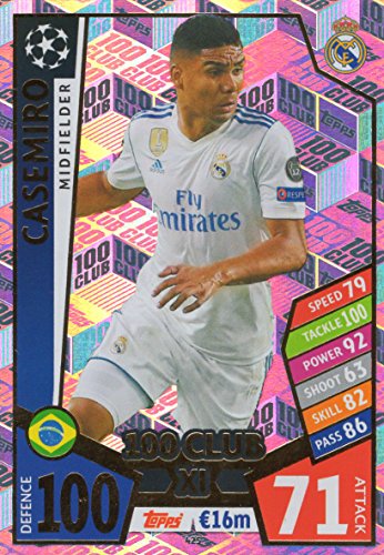 MATCH ATTAX CHAMPIONS LEAGUE 17/18 CASEMIRO 100 CLUB TRADING CARD - REAL MADRID 17/18