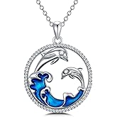 DOLPHERS 925 Sterling Silver Lab Grown Diamond Butterfly/Cat/Dolphin/Horse/Penguin/Dragonfly/Bird/Starfish Necklace, Animal Necklace Jewelry,Birthday Gift for Women,with 18"+2" Chain