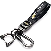 Genuine Leather Car Keychain Replacement for Chevrolet Cruze Malibu Colorado Equinox Silverado Camaro Key Chain for Men and Women Family Present Key Ring Accessories(Black)