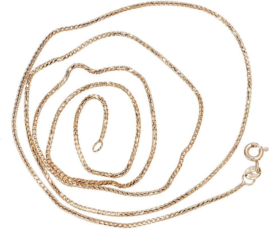 Luxurman 14K Rose, White or Yellow Solid Gold 1.2mm Wide Round Franco Chain Necklace with Spring Ring