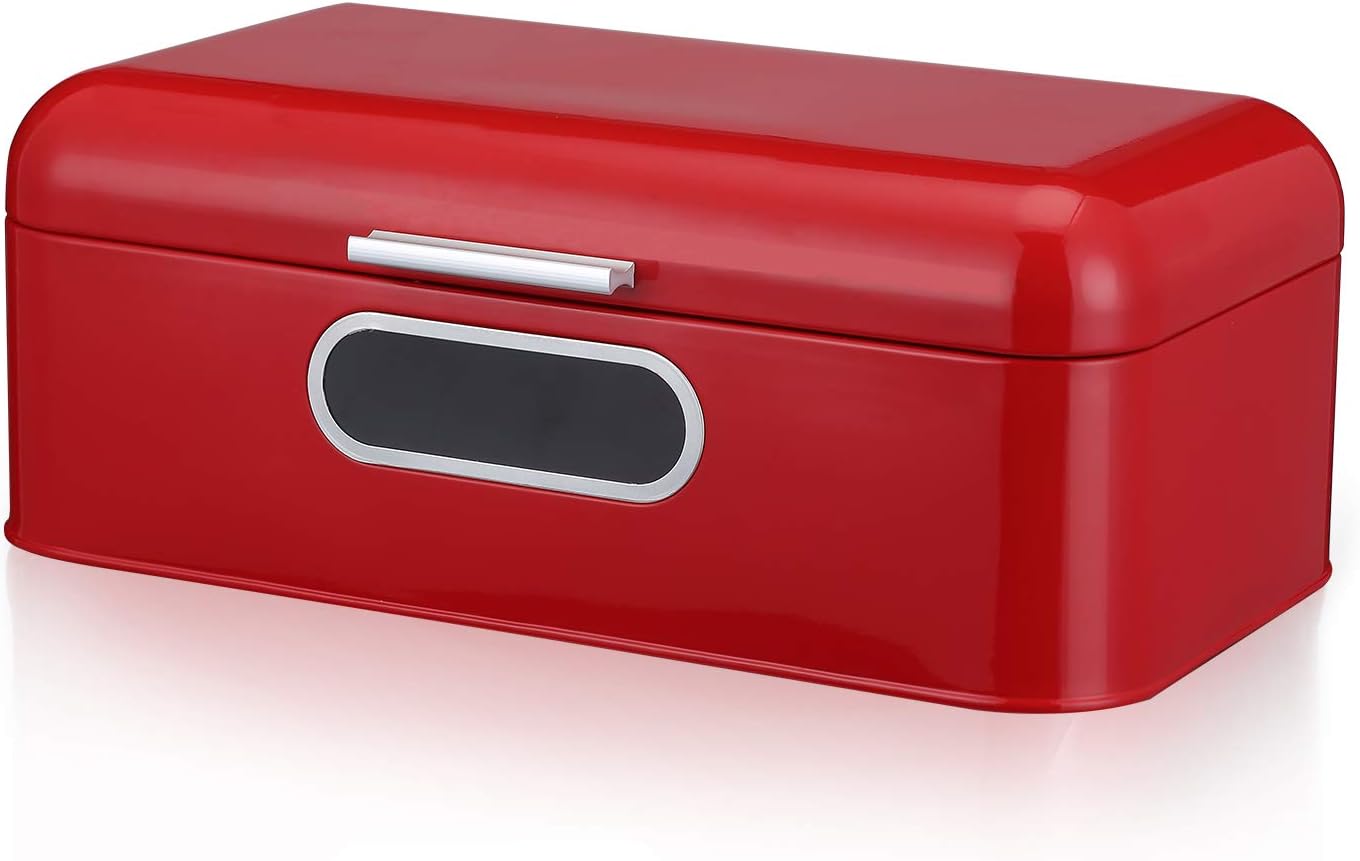 Large Bread Box For Kitchen Counter Dry Food Storage Container, Bread Bin, Store Bread Loaf, Dinner Rolls, Pastries, Baked Goods & More, Retro Vintage Design