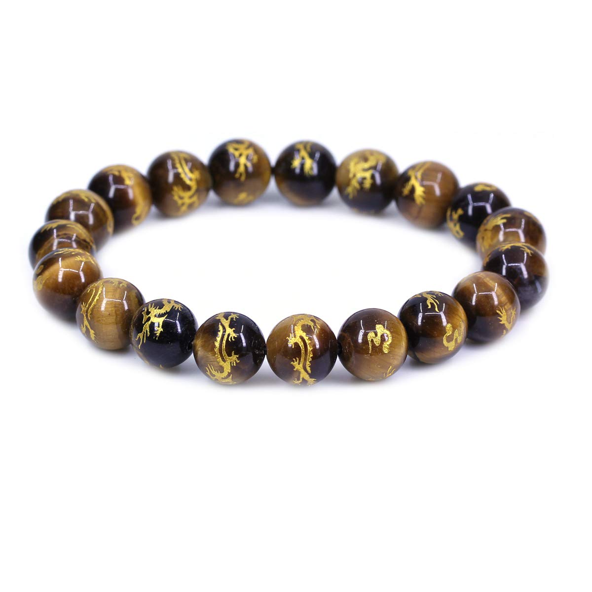 CHENYUE Natural Gold Dragon Golden Tiger Eye Gemstone 10mm Round Beads Stretch Bracelet 7" Unisex