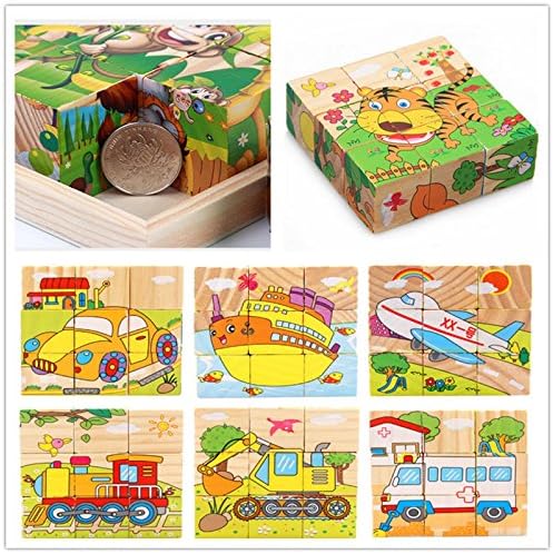 3D Cute Kids Wood Puzzle Educational Toys Six Sides Jigsaw Hexahedral Puzzle Toy