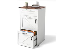 VINGLI 3 Drawer File Cabinet with Lock, Home Office Filing Organizer, for Letter Size File Folder Storage, Modern Farmhouse Style, Wood Vertical Filing Cabinet, Archivador (Rustic White & Brown)