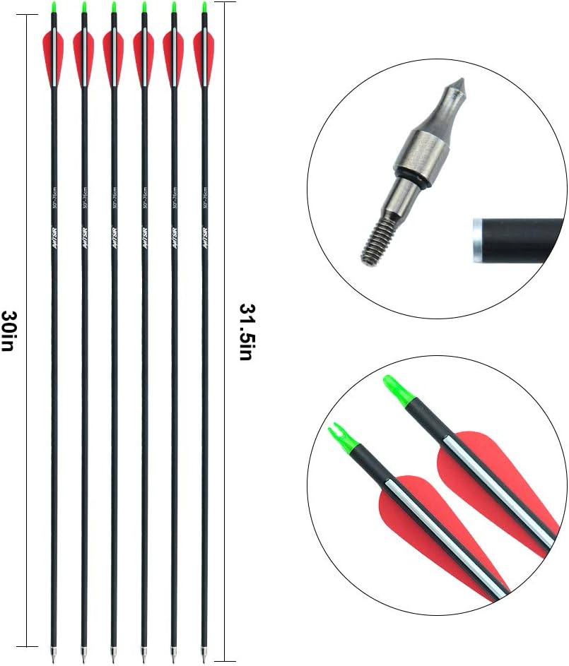 ANTSIR 30Inch Archery Carbon Arrow for Adult, Practice Hunting Arrow with Field Point-Adjustable Nock for Compound and Recurve Bow(Pack of 12) : Sports & Outdoors