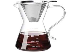 COFISUKI Pour Over Coffee Maker - Elegant Drip Coffee Maker with Reusable Stainless Steel Filter/Dripper, Lead-Free Borosilicate Glass Coffee Carafe for 1-2Cup (400ml/13.5oz)