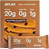 Atlas Real Food Protein Bars, 20g Protein + 11g Fiber, PB Chocolate Chip | GLP-1 Friendly, No Artificial Sweeteners, No Sugar Alcohols, No Added Sugar, No Seed Oils, No Gluten