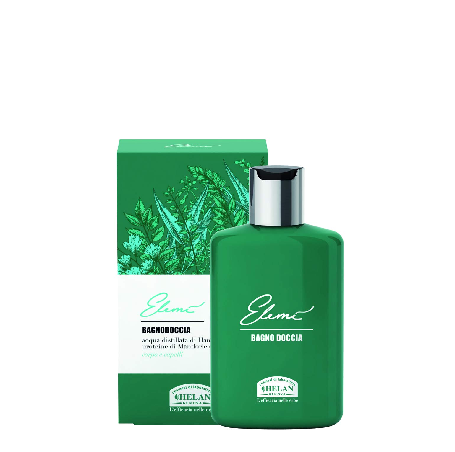 Helan Elemi - Gentle Shower Gel & Shampoo for Body & Hair with Sweet Almond Proteins, Astringent & Purifying Action - Scented Hair & Body Wash to Preserve Skin & Scalp Integrity - Made in Italy, 200ml