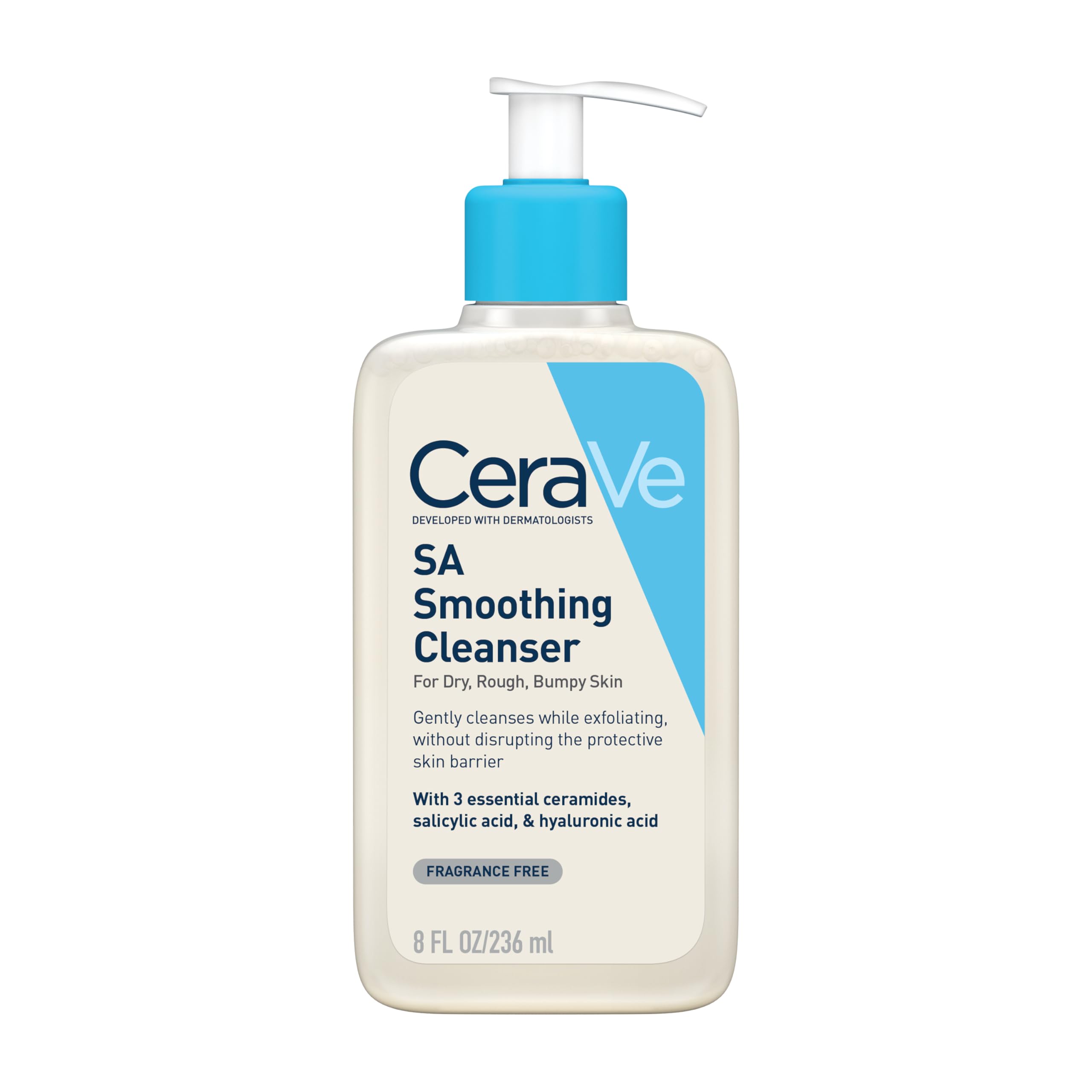 CeraVe SA Smoothing Cleanser with Salicylic Acid for Dry, Rough & Bumpy Skin 473ml, 3 Essential Ceramides, Dermatological Skincare, Hyaluronic Acid, Fragrance-Free