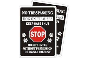 2 Pack Dog on Premises No Trespassing Keep Gate Shut Sign, Do Not Enter Sign Aluminum, Weather Resistant, Waterproof,Easy to 