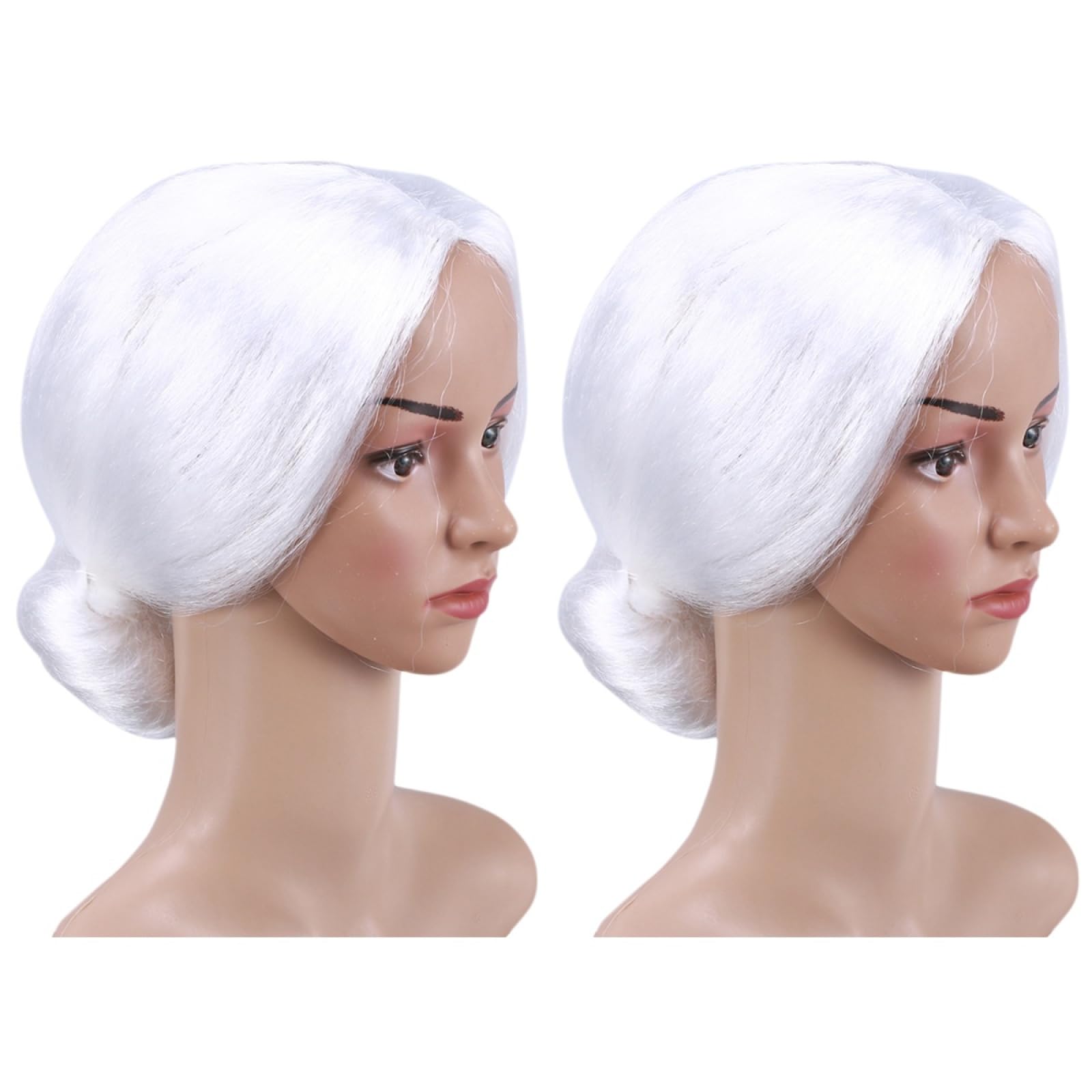 minkissy 2pcs White Old Lady Wig Santa Bun Old Front Wig Santa Bun White Aged Mrs Costume for Women Christmas Cosplay ()