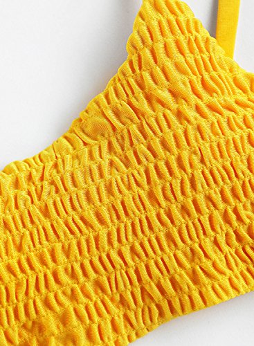SOLYHUX Women's Two Piece Shirred Bikini Set Yellow L - Thumbnail 3
