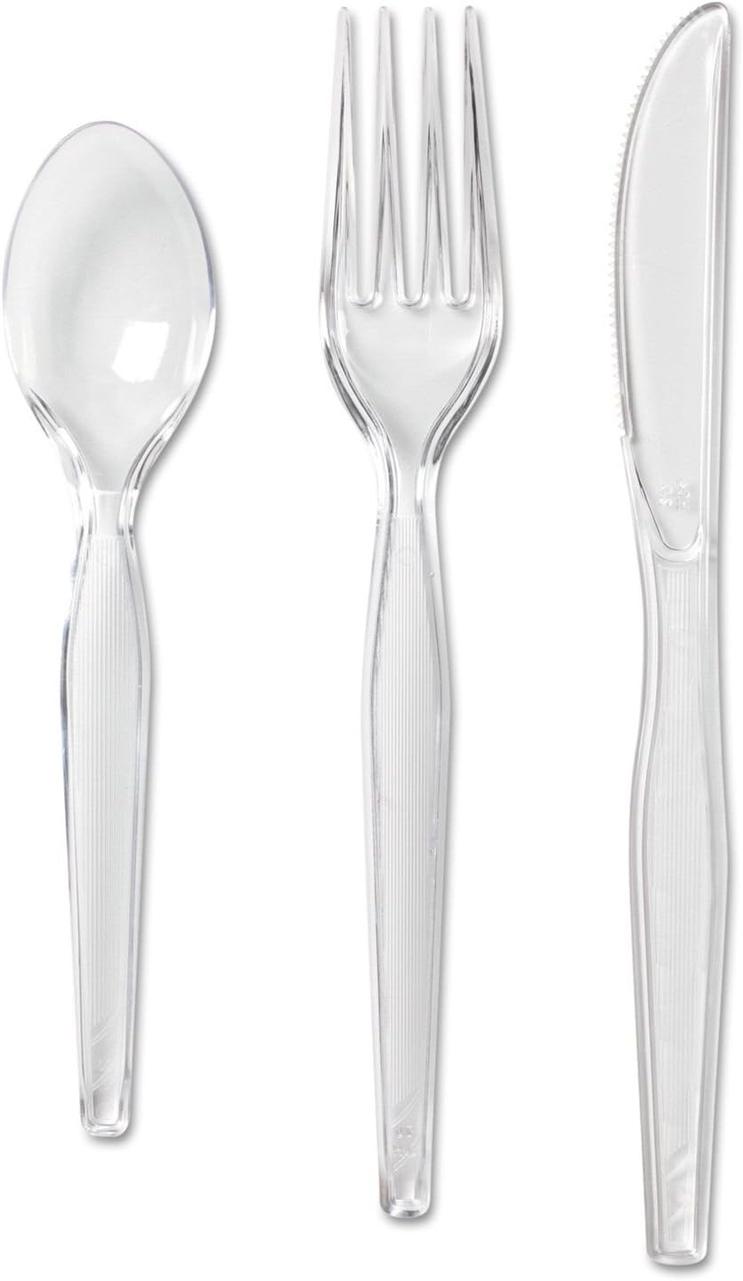 Dixie CH0180DX7 Cutlery Keeper Tray w/Clear Plastic Utensils: 60 Forks, 60 Knives, 60 Spoons