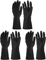 sourcing map Black Large Chemical Resistant Latex Gloves 3 Pair Work Safety view 1