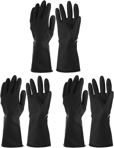 sourcing map Black Large Chemical Resistant Latex Gloves 3 Pair Work Safety