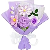 Crochet Flower Bouquet, Purple Knitted Flowers, Handmade Crochet Flowers Knitted Bouquet for Anniversary Birthday Party Mother's Day Graduation Gifts for Her, Girlfriend, Wife, Women (Purple)