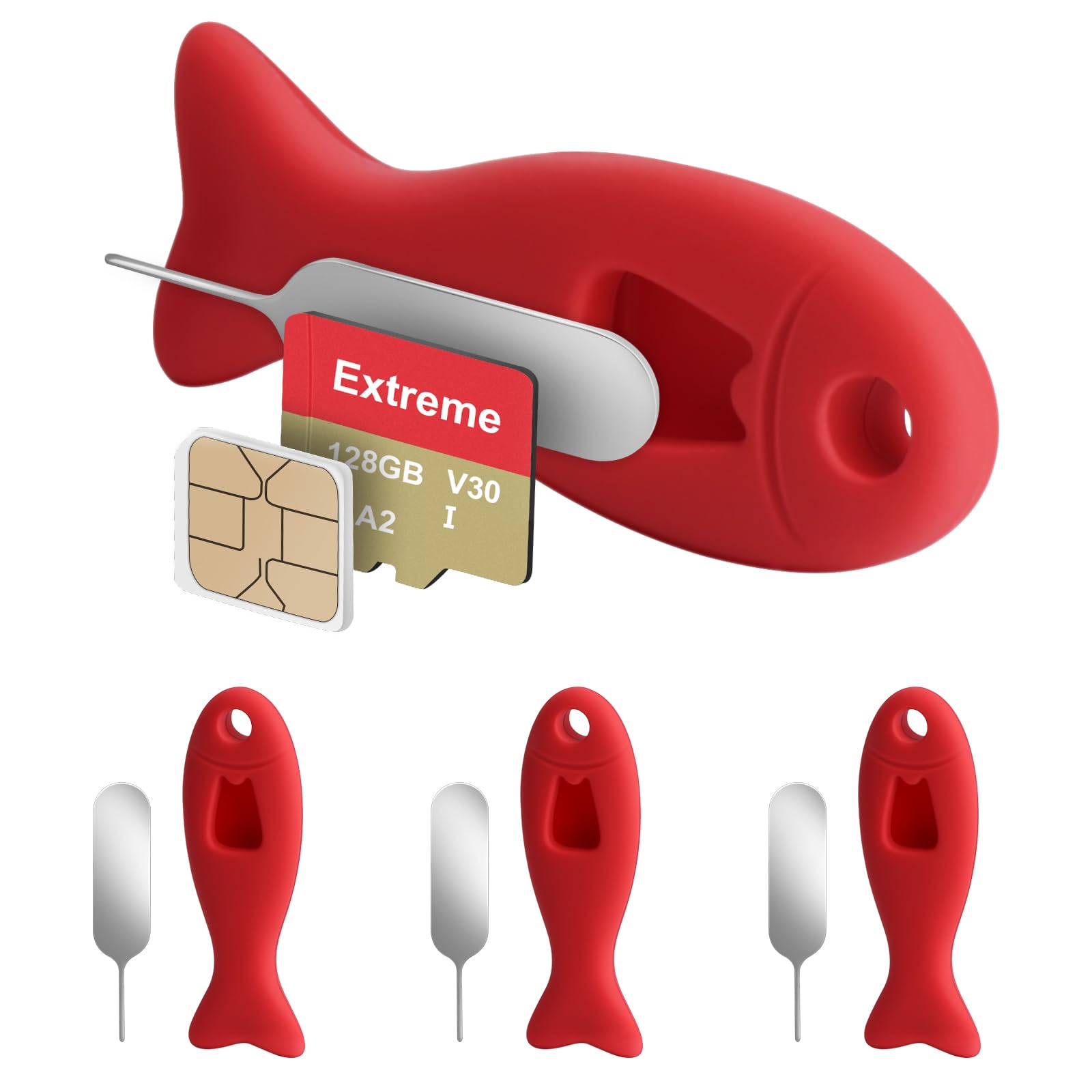 FIDWALL 4 Pack SIM Card Removal Tool with Built-in SIM Card Storage - Contains Eject Pins, One Needle Opener Compatible with iPhone (4 Pack, Red)