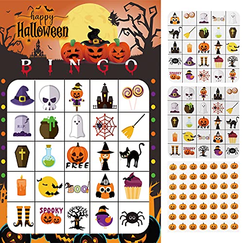 Halloween Party Games Supplies with Ring Toss Game Prize Inflatable Spiders Slap Bracelet 24pcs Halloween Bingo Game Pin Game for Kids Halloween Party Favors Indoors Outdoors Party Game