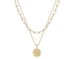 Yoosteel Gold Initial Necklaces for Women Girls, 14K Gold Plated Dainty Layering Paperclip Link Chain Necklace Personalized C