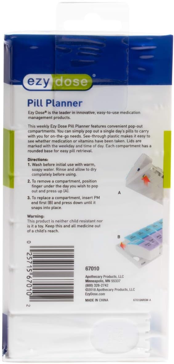 Ezy Dose Weekly AM/PM Travel Pill Organizer and Planner │ Removable AM/PM Compartments │ Great for Travel (Small): Health & Personal Care
