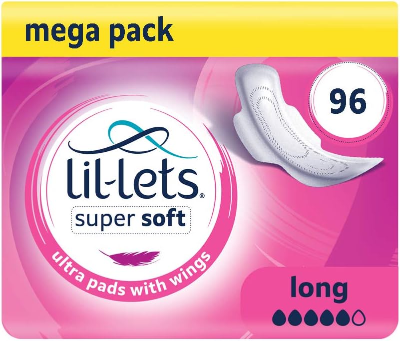 Lil-Lets Super Soft Ultra Thin Pads with Wings 96 Count Long Absorbency