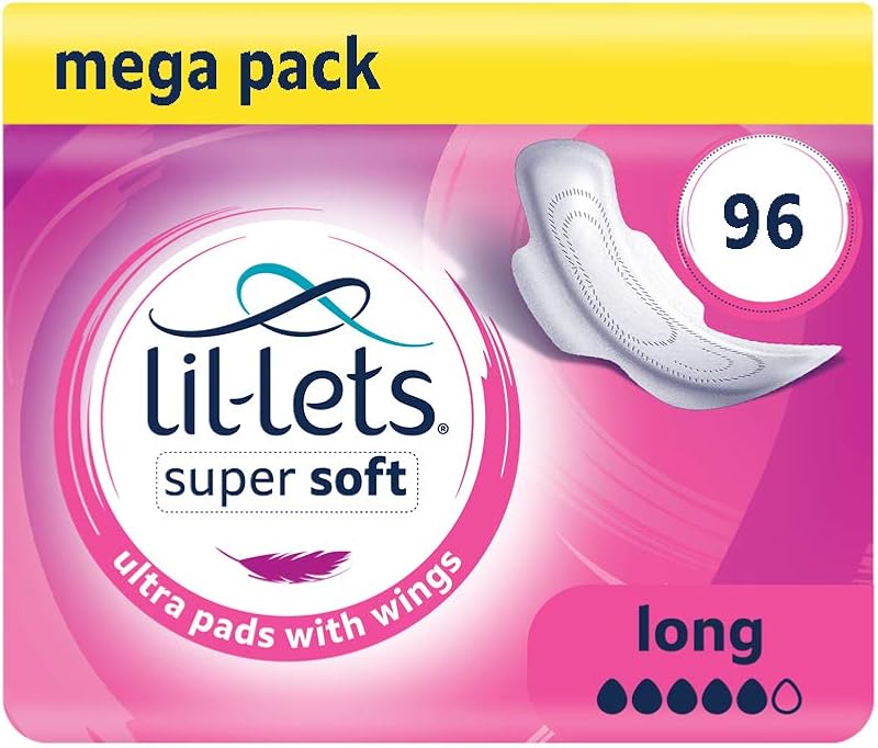 Lil-Lets Super Soft Ultra Thin Pads with Wings 96 Count Long Absorbency
