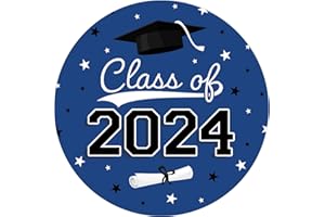 DISTINCTIVS Graduation Class of 2024 Party Favor Stickers, Graduation Stickers for Envelopes, Bag Seals - 1.75 in. Round - 40 Labels (Blue)