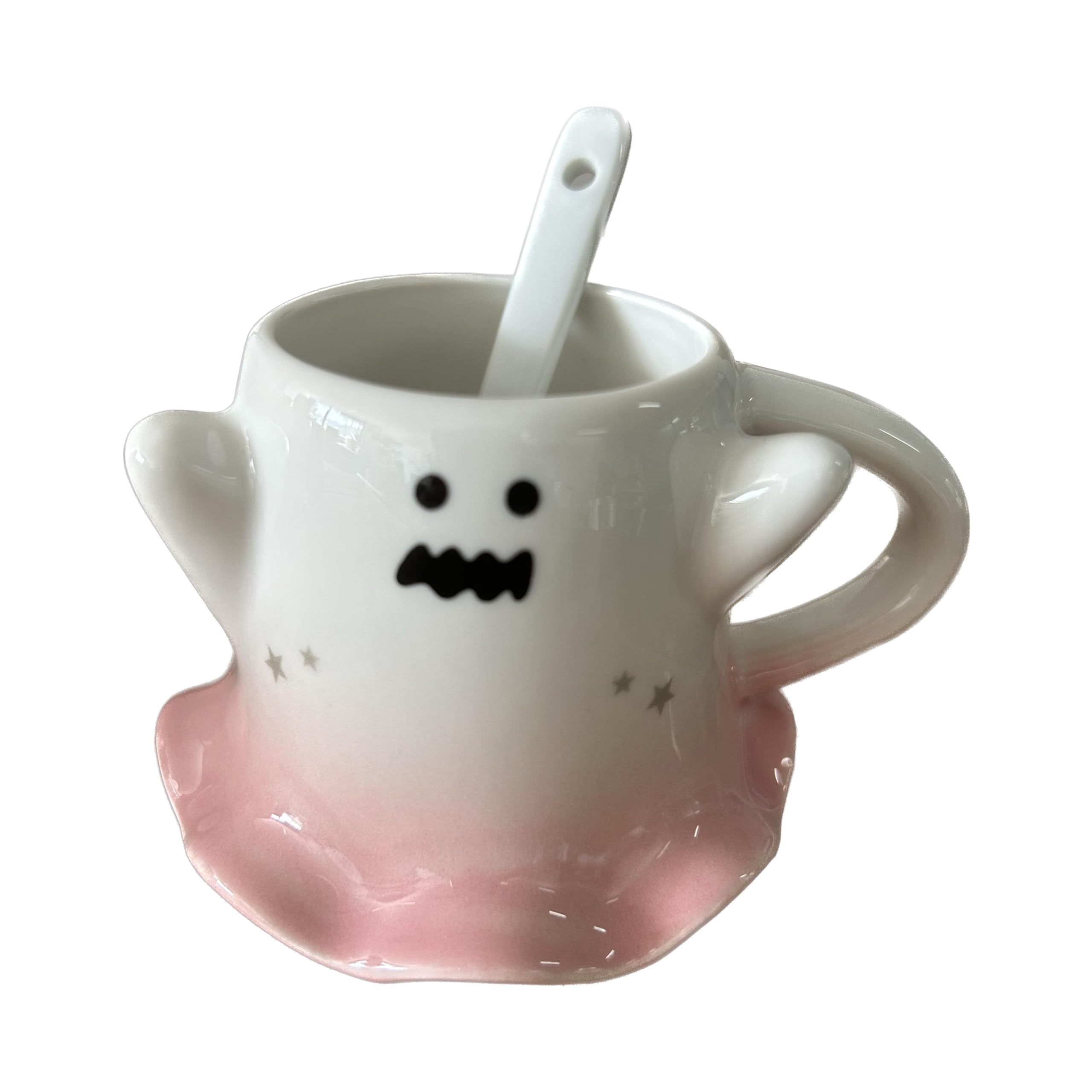 KKGUD Novelty Mini Cup, Ceramic 4.5oz Halloween Coffee Cup with Spoon- Scary Ghost (Pink) — image 1