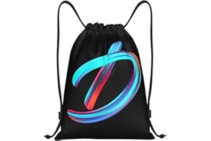 Pazacon Drawstring Bags Initial Drawstring Backpack Sackpack Black Draw String Cinch Bags for Sports, Gym, Travel, Swimming, Beach, Camping, Rainbow Letter D