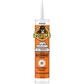 Gorilla 100% Silicone Waterproof Caulk, All-Purpose, White, 10 oz Cartridge | 30-Minute Water-Ready Cure, Mold and Mildew Resistant, Highly Flexible Sealant