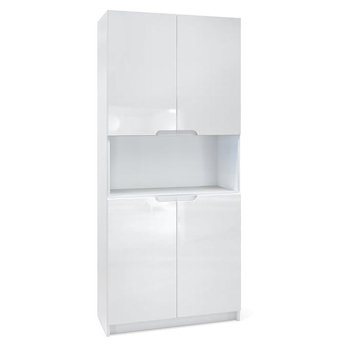 Vladon Büroschrank Aktenschrank Büromöbel Logan V2, Korpus in Weiß matt/Fronten in Weiß Hochglanz