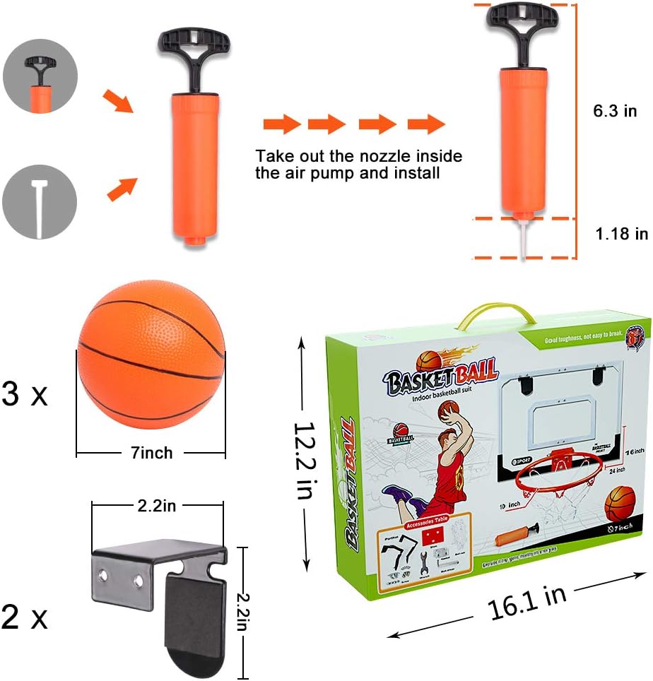 Large Indoor Mini Basketball Hoop Set for Kids and Adult 24 X 16 Inch Board Family Games for Home and Office Door & Wall with 3 Balls and Complete Accessories, Basketball Toy Gift for Boys Girls Teens : Sports & Outdoors